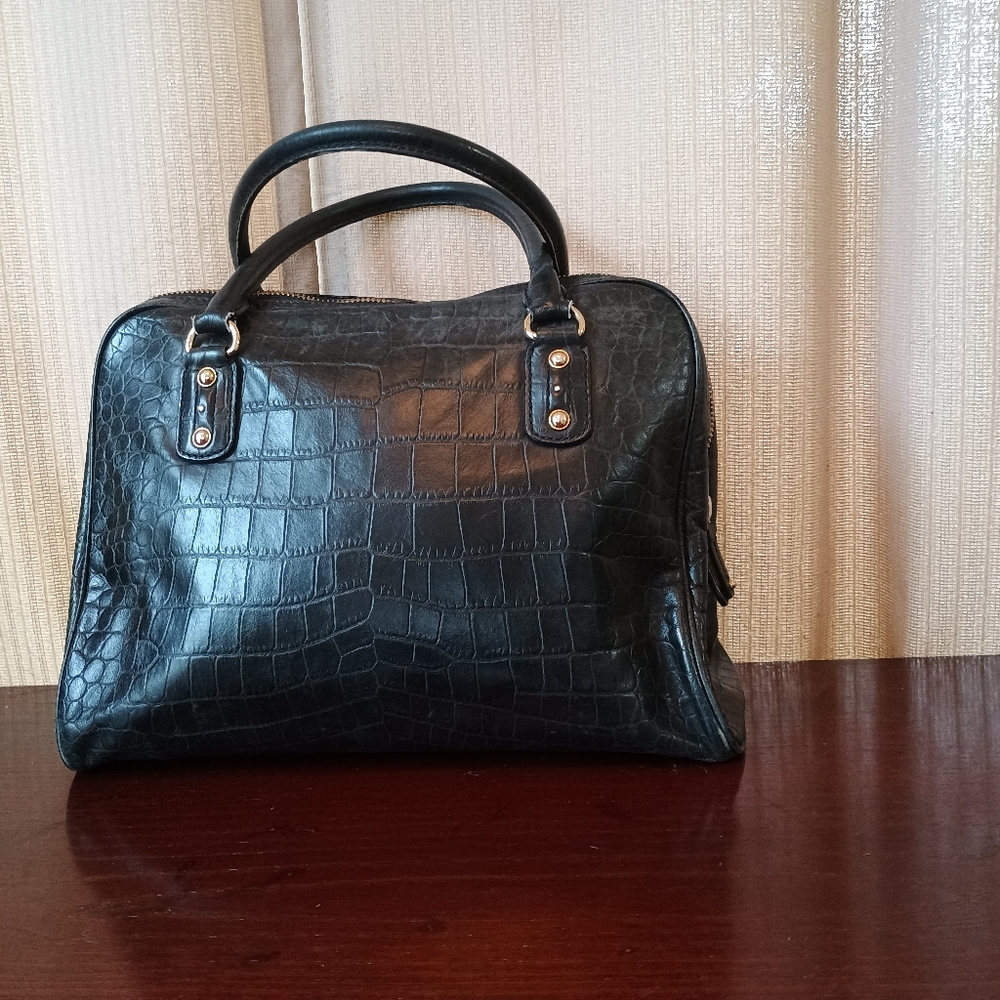 Michael Kors Mia Crocodile Embossed Leather Shoulder Satchel - Picture 2 of 7